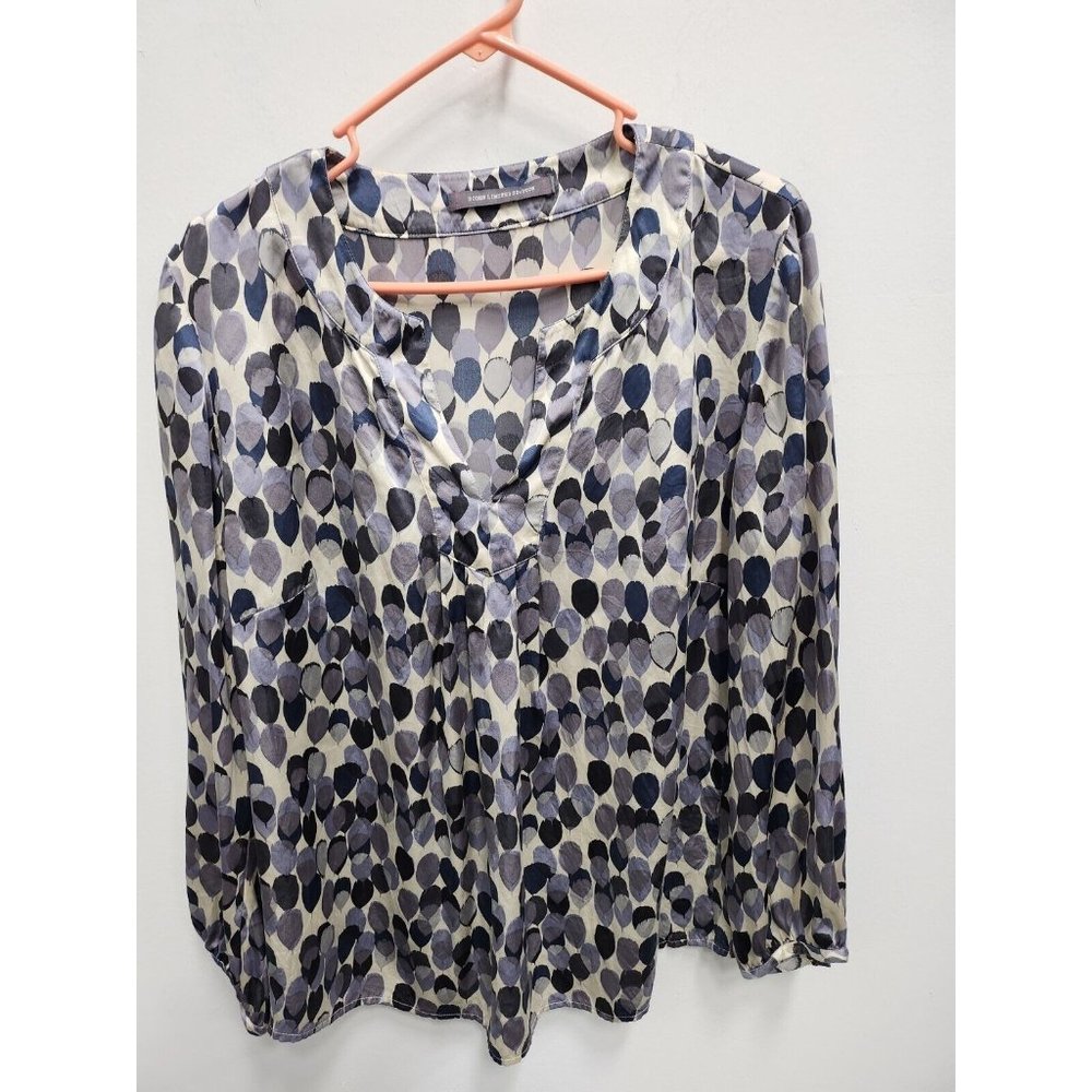 Boden Limited Edition Womens Silk Long Sleeve Blouse Size Large Black Gray Print